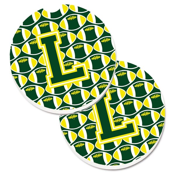 Carolines Treasures Letter L Football Green and Yellow Set of 2 Cup Holder Car Coaster CJ1075-LCARC - main